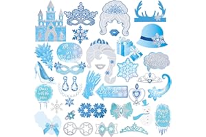 SUNBEAUTY 36 PCS Winter Wonderland Photo Booth Props Frozen Party Decorations Snow White Photo Booth Props for Winter Birthday Theme Party Holiday Christmas Party Supplies