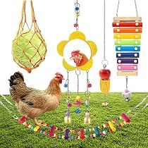 7-Piece Chicken Coop Toys Set - Includes Swing, Xylophone, Mirror, Hanging Veggie Feeders