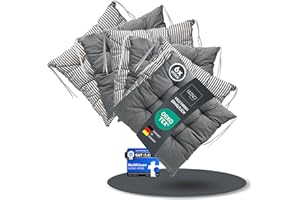 LILENO HOME 6er Set Wende Stuhlkissen Anthrazit (40x40x6 cm) - Streifen Sitzkissen für Gartenstuhl, Küche oder Esszimmerstuhl - Indoor u. Outdoor Stuhlauflage als Stuhl Kissen (Linda FUM)