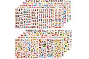 CNYMANY 60 hojas (1800+) de pegatinas para niños, pegatinas 3D hinchadas para álbum de recortes Bullet Journal, que incluye letra, pez, número de vehículo, corazón, fruta, dinosaurio, mariposa, postre, animal