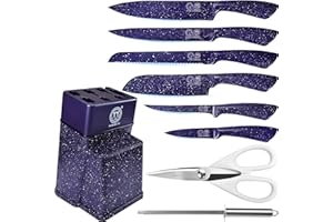 XYJ Professional Kitchen Knife Set with Block, Stainless Steel Block Knife Set, Meat Cleaver Vegetable Fruit Paring Slicing Cooking Chef Knives Kitchen Accessories Tools