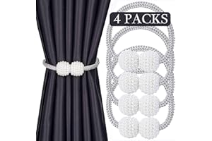 Upgraded Magnetic Curtain Tie Backs, IAGORYUE Classy Small Pearl Curtain Tie Back Clips Rope Holdbacks, Buckle For Home, Office, Hotel Window Decoration, Pretty and Fashion 4 Pcs (Silver Grey)