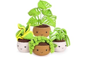 ASTNIC Kit de ganchillo para Principiantes, 4 Piezas Cactus en macetas de Plantas de Ganchillo, Kits de Iniciación de para Adultos con Tutoriales en Video Paso a Pas,Manualidades de Ganchillo DIY