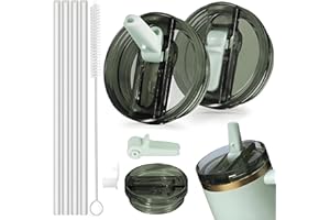 SUNSHINE SMILE 2 Stück Stanley Tassendeckel Auslaufsicher,Stanley Cup Deckel 40oz,Auslaufsicherer Ersatzdeckel für stanley cup mit 4 Trinkhalmen and 1 Strohhalm Bürste,Ersatzdeckel für 40oz Becher