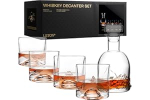LIITON The Peaks - Juego de decantador de whisky con vasos, Denali, Everest, Fuji y Mont Blanc, fondo elevado de montaña, juego de regalo de 5