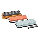 Amazon Basics Whetstone Set for Knife Sharpening with Water, Two Sided Whetstones with 400/1000 and 3000/8000 Grit, Bamboo Ba