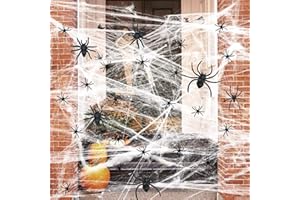 WINWILD Halloween Ragnatela Decorazione Grande Set, 120g Ragnatela Bianca & 30g Ragnatela Nera & 30 Ragni di Plastica Raccapricciante Ragnatela Halloween Decorazione Giardino Esterno Decorazione Horror