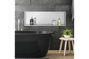 LuxeBath Niche de Douche Encastrée Murale, 90x30x10 cm, en Acier Inoxydable, Argent, Étanche, Étagère avec Cadre Salle de Bain, Encastrable, Seule Couche, Rangement Articles Toilette, Matériel Montage