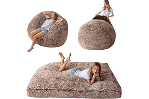 MAXYOYO Giant Bean Bag Bed - Convertible Folds from Bean Bag Chair to Bed - Large Sofa with Plush Cover and Fluffy Filling Included for Adult, Couples, Guest (Brown, Double)