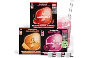 WATERDROP MICRODRINK waterdrop® Microenergy Set, Energy Drink, 36 Water Flavouring Hydration Cubes, Blackberry, Mango and Cherry Flavour, Sugar Free, Low Calorie Fizzy Drinks, 90 mg Natural Caffeine, Vitamin C and B