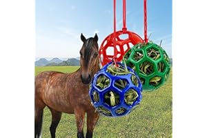 QSLKI 3PCS Jolly Hay Ball Stall Toy Dla Koni, Horse Treat Ball Hay Feeder Halter Wiszące Powolne Karmienie Zabawki z Liną, Siena Ball Dla Koni, Kozy, Owce, Zwolnienie Stresu, Horse Treat Ball Hay Feed
