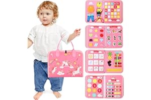 Birshe Busy Board per Bambini, 7 in 1 Giochi Montessori 2 3 4 5 Anni, Pannello Sensoriale Montessori, Giochi Educativi Tabellone Attivitài per Imparare abilità di Vita Giocattoli educativi