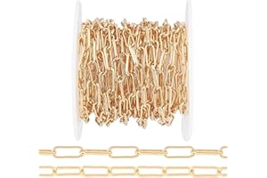 FASHEWELRY Catena a maglia ovale piatta, 5 m/rotolo, con placcatura in vero oro 18 kt, 10 x 3,6 mm, per choker, bracciali, collane e per la realizzazione di gioielli