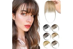 Yamel Clip in Fringe Human Hair Honey Blonde Clip on Wispy Fringe Fine Airy Bangs Hair Pieces for Women