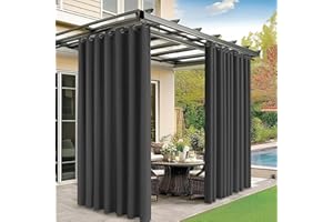 M METERXITY Outdoor Curtains for Patio Waterproof, 110W x 120L Inch Heavy Gazebo Curtains for Outdoor Patio, Porch, Sunlight [Charcoal, Grommet Top]