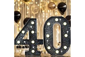 VIMLITS 8.8" Decorative LED Light Up Numbers, Glitter Marquee Numbers Lights for 40th Birthday Decorations, Shiny Lighted Number Sign for Birthday Party Wedding Anniversary Home Decor, Glitter Black 40
