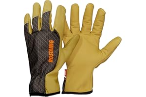 ROSTAING Gants SEQUOIA - Paire de gants de jardinage Cuir - Tous Travaux en Milieu Sec et Humide – Plantation, bêchage – Respirant et Ergonomique – Gant traité hydrofuge