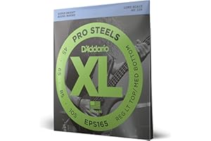 D'Addario Bass Guitar Strings, XL Pro Steels, EPS165, Long Scale, Regular Light Top/Medium Bottom Gauge 45-105, juego de 4 cuerdas, paquete de 1