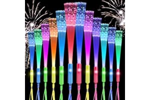 Ainiv 12pcs Fibre Optic Wands, 7 Blinking Colors LED Glow Sticks Party Pack, 3 Modes Light Up Fiber Optic Flashing Wands for Christmas, Concerts, Wedding, Birthday, Party Favours