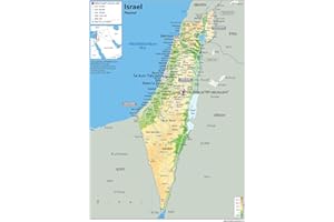 TIGER MOON Carte physique d’Israël (affiche murale en papier plastifié) [GA] A1 Size 59.4 x 84.1 cm claire