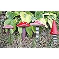 Garden Mile Set of 4 Red Mushroom Garden Ornaments Outdoor Toadstool Mini Statues - Weatherproof Resin Realistic Mushroom for Plant Pot Patio Flowerbed garden decor