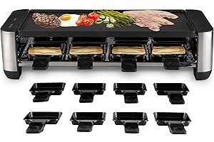 Mellerware - Raclette XL Inox Yummy! 1400W | Griglia per 8 persone | 16 accessori | Griglia reversibile antiaderente | Multifunzione (Grill/Piastra) | Temperatura regolabile | Senza PTFE/PFOA