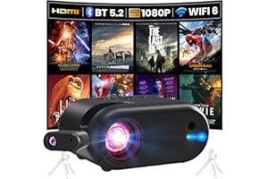 AGIMA Mini Vidéoprojecteur avec Trépied 1080p avec WiFi Bluetooth Projecteur Portable, Compatible avec Smartphone, HDMI, USB, TV Stick, Accueil Extérieur Chambre à Coucher Projecteur,Noir