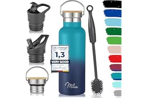 Milu kubek termiczny ze stali nierdzewnej na wynos 500ml, 750ml, 1000ml (+3 pokrywy) - termos butelka ze słomką, izolowana butelka na wodę, szczelna izolowana butelka dwuwarstwowa, gazowana (Zielony/Niebieski, 500 ml)