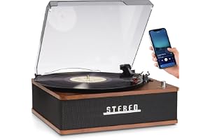Denver Bluetooth Skivspelare med Inbyggda Högtalare | Bluetooth skivspelare med 33⅓/45/78 RPM, högtalare 2 × 2 W RMS, auto-stop och RCA-line-out