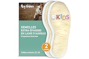 Hey Nature 2 paires des semelles chauffantes enfant naturelles/semelles thermiques pour chaussures enfant & bottes enfant/semelles chaussures enfant chaudes/semelle chauffante en laine de mouton