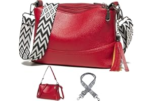 KUNKUN Borsa Tracolla Donna Piccola Borse Donna Rosso Borsetta Tracolla Donna Pelle Con 3 Tracolle Intercambiabili e 3 Grandi Scomparti