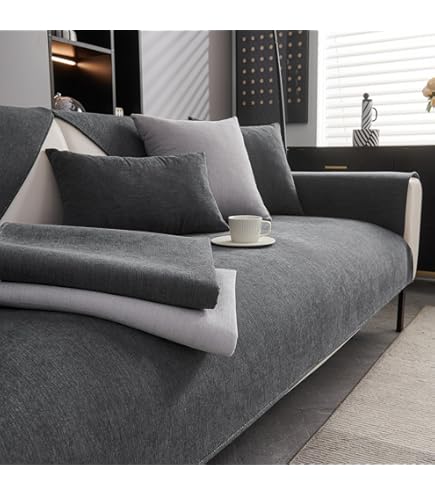 SHANNA Bankhoes voor 1-3-zits zitmeubel, universeel, antislip, L-vormig, superzachte fluweel, slipcover, donkergrijs, 70x70 cm