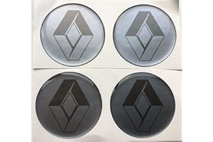SCOOBY DESIGNS RENAUL ALLOY WHEEL CENTRE CAP DOMED STICKERS X4 SILVER GREY CLIO MEGANE (60MM)