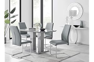 Furniturebox UK Imperia 4 Modern Grey High Gloss Dining Table and 4 Stylish Contemporary Lorenzo Dining Chairs Set (Dining Table + 4 Elephant Grey Lorenzo Chairs)