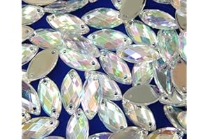 PERLIN Juego de 100 piedras brillantes para coser, ovaladas, 14 x 6 mm, cristal AB, piedras acrílicas con parte trasera plana para ropa, manualidades, ropa y decoración, 14 x 6 mm, Acrílico
