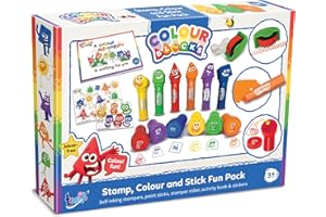 Colour Blocks Stamp, Colour & Stick Fun Pack - Arts and Crafts for Kids with Self-Inking Stampers, Paint Sticks, Roller, Activity Book & Stickers - Complete Kids Craft Set for Creative Play