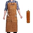 Leather Work Shop Apron with 6 Tool Pockets and Rod Holder by QeeLink - Heat & Flame Resistant Heavy Duty Welding Apron, 24" x 36", Adjustable M to XXL for Men & Women