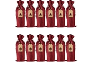 PIXHOTUL Burlap Wine Gift Bags, 12 Pcs Jute Drawstring Wine Bottle Covers with Tags and Ropes for Christmas, Wedding, Travel, Birthday, Holiday Party