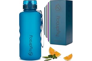 Hydracy Water Bottle with Time Marker - Large 2 Litre BPA Free Bottle & No Sweat Sleeve - Leak Proof Gym Bottle with Fruit Infuser Strainer & Times to Drink - Ideal for Fitness, Sports & Outdoors