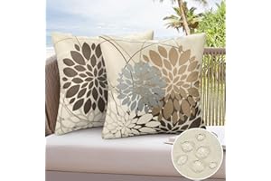 CozyFounder Funda Cojin Exterior Impermeable Funda de Almohada Decorativa Dalia Flores Patrón Fundas de Cojines 40x40cm Decoracion para Dormitorio Exterior Jardin Salon Terraza Marrón 2 Piezas