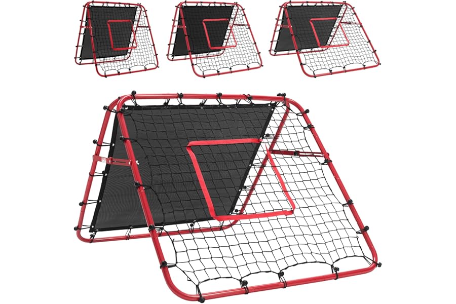 Hibtn Double Sided Football Rebounder Net 100x110x100cm Adjustable, Soccer Goal Kickback Target for Kids, Portable Training Equipment