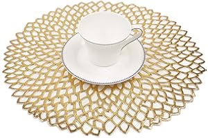 Famibay Tovagliette Rotonde Plastica Oro Lavabili Tovaglietta Termoisolante Tovagliette Americana da Tavola Set di 6 per Natale Cucina Cena Colazione Ristorante Hotels Decorazione