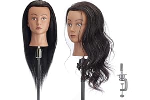 AIMEI Frisierkopf 100% Echtes Haar 18 Zoll afro mannequin kopf Frisurenkopf übungskopf Friseur Echthaar Trainingsköpfe für Friseure mit Tischklammer