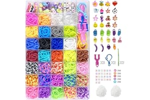 Jsdoin Lot de 2 x 700 élastiques à tisser, 30 couleurs, élastiques en caoutchouc avec clips et breloques, accessoires pour bracelets d'amitié, kits d'artisanat, cadeaux idéaux