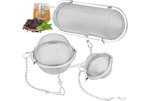 GHVACZS Sitko do herbaty i przypraw kulkowa instalacja, 3 sztuki, sitko z nierdzewnej stali, sypkie do herbaty, eliptyczne i okrągłe przyprawy