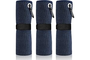xuefenfei 3 Piezas Toalla Golf de Microfibra con Clips, Toallas de Golf, Accesorios Golf, Toalla Deportiva Plegable, 41 * 30cm, Muy Absorbente, Secado Rápido, Inodora, Diseño Gofre (Azul Marino)