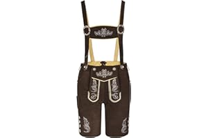 GLORIA WEARS Trachten Herren Lederhose Kurz mit Träger Dunklebraun Gr.46-60 Trachtenlederhose - Trachtenlederhose Herren - Oktoberfest Lederhose - Lederhosen - Trachten Herren
