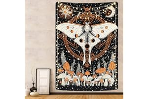 Yrendenge Psychodeliczny dywan ścienny, ćma, makata na ścianę, słońce, księżyc, dywan ścienny, naturalny horoskop, dekoracja ścienna do sypialni, 210 x 150 cm