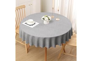 smiry Obrus o wyglądzie lnu, zmywalny, z efektem lotosu, odporny na działanie wody, ochrona przed plamami, okrągły, 140 cm, jasnoszary