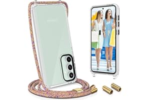 UYMO Funda con Cuerda para Samsung Galaxy S23 FE Case para Silicona Anti-Caída con Cordón, Correa Colgante Ajustable Collar Correa de Cuello Cadena Cordón Cover, Arcoíris